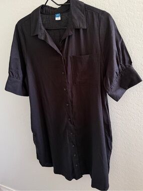Old Navy Black Short-Sleeve Button-Down Shirt dress, linen